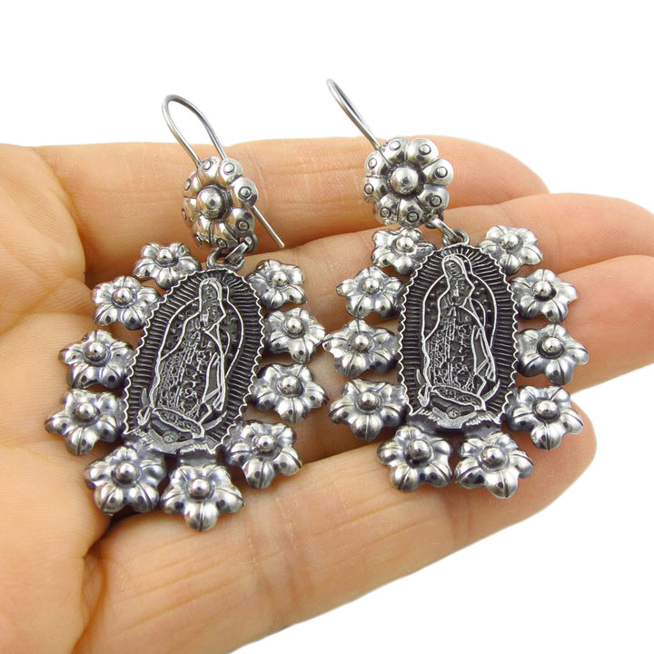 Silver Mexican Artisan Virgin of Guadalupe Earrings