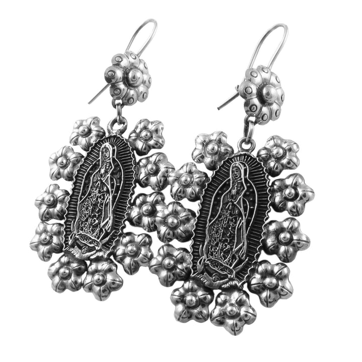 Silver Mexican Artisan Virgin of Guadalupe Earrings