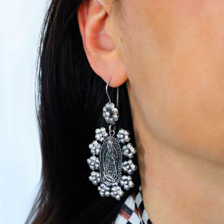 Silver Mexican Artisan Virgin of Guadalupe Earrings