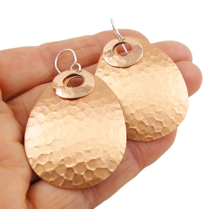 Hammered Copper Teardrop Earrings - Handmade
