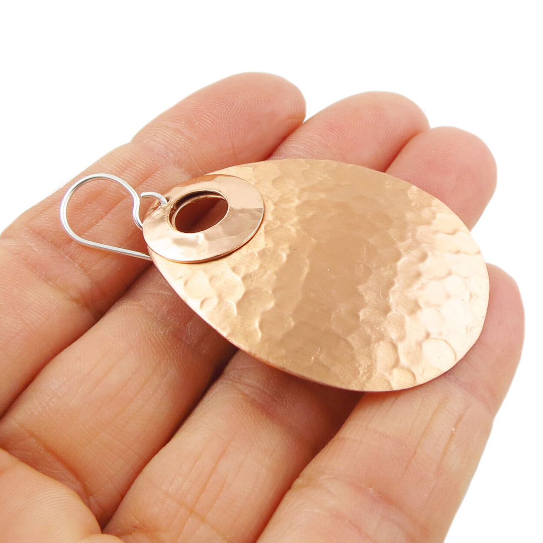 Hammered Copper Teardrop Earrings - Handmade