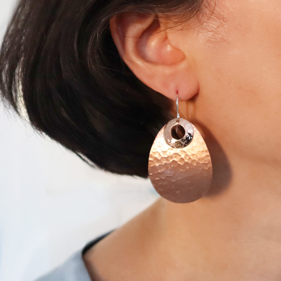 Hammered Copper Teardrop Earrings - Handmade