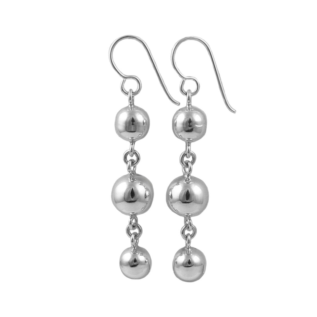 Long dangling triple ball bead silver earrings for women