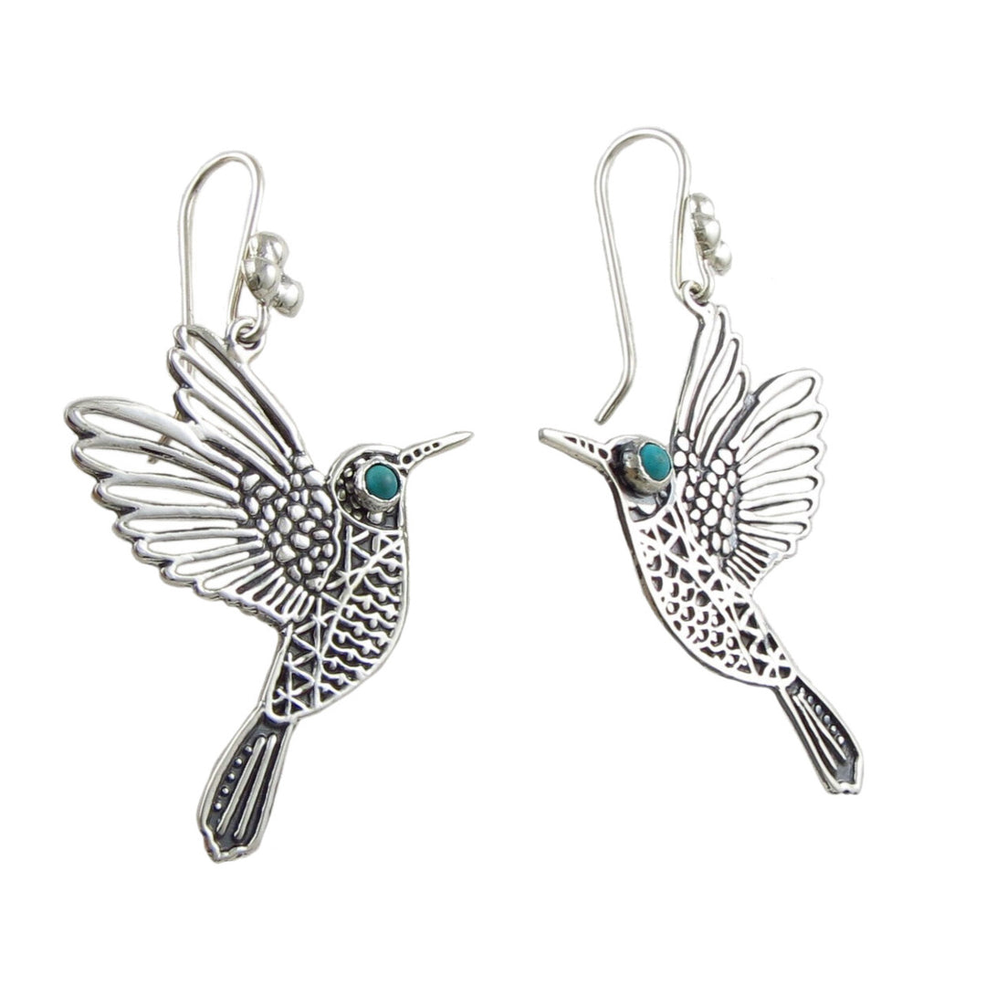 Sterling Silver Hummingbird Dangle Earrings