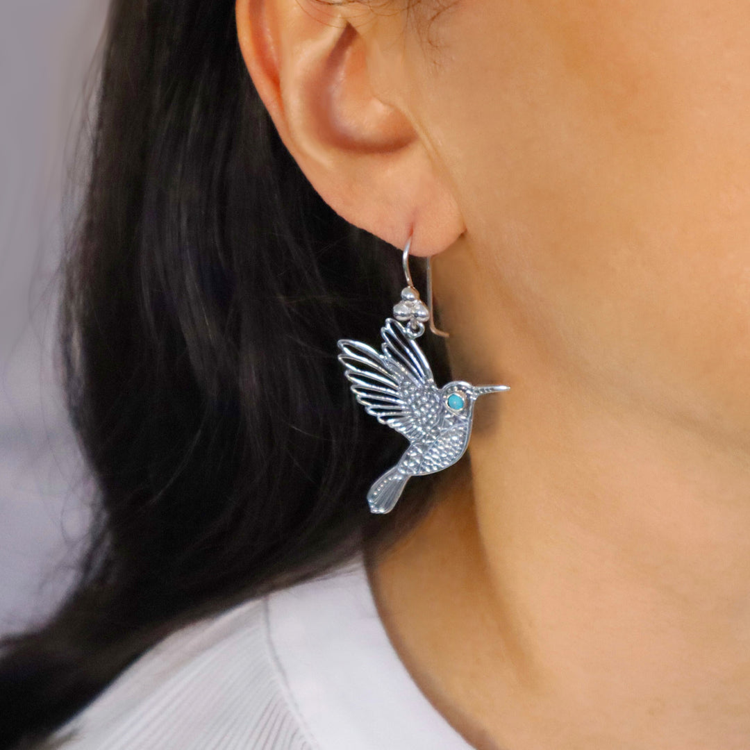 Sterling Silver Hummingbird Dangle Earrings