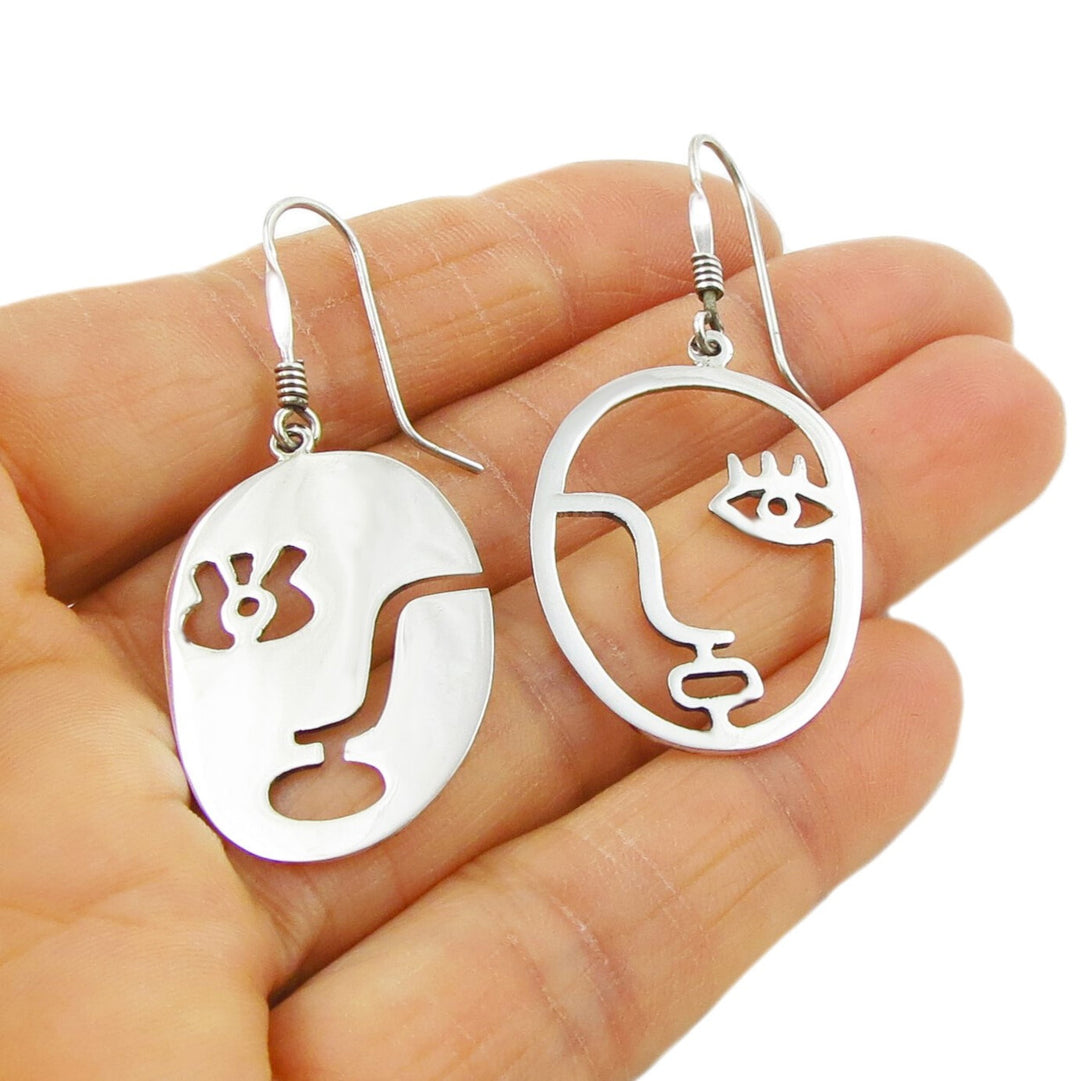 Abstract Female Face 925 Silver Dangle Earrings