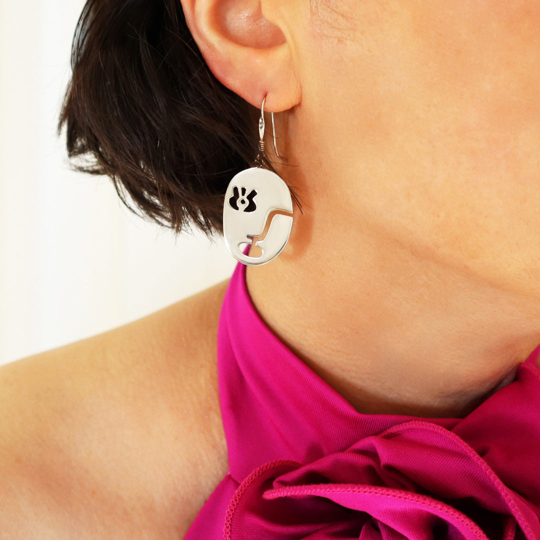 Abstract Female Face 925 Silver Dangle Earrings
