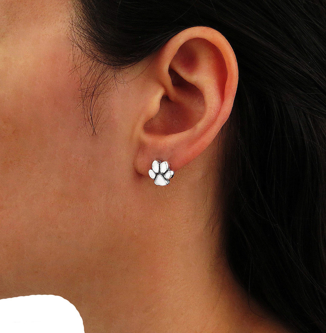 Silver Animal Lover Paw Print Stud Earrings