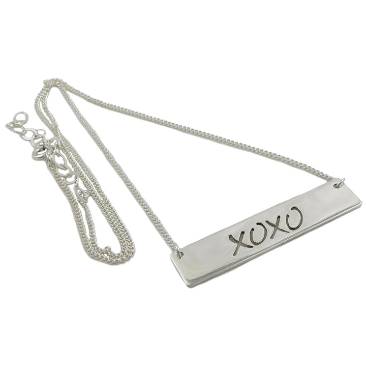 XOXO 925 Sterling Silver Bar Greeting Tag Necklace