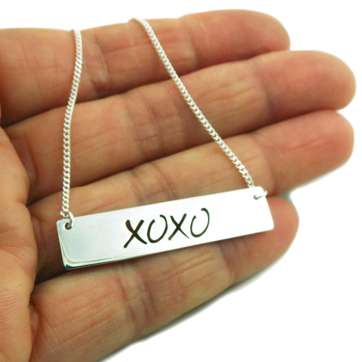XOXO 925 Sterling Silver Bar Greeting Tag Necklace