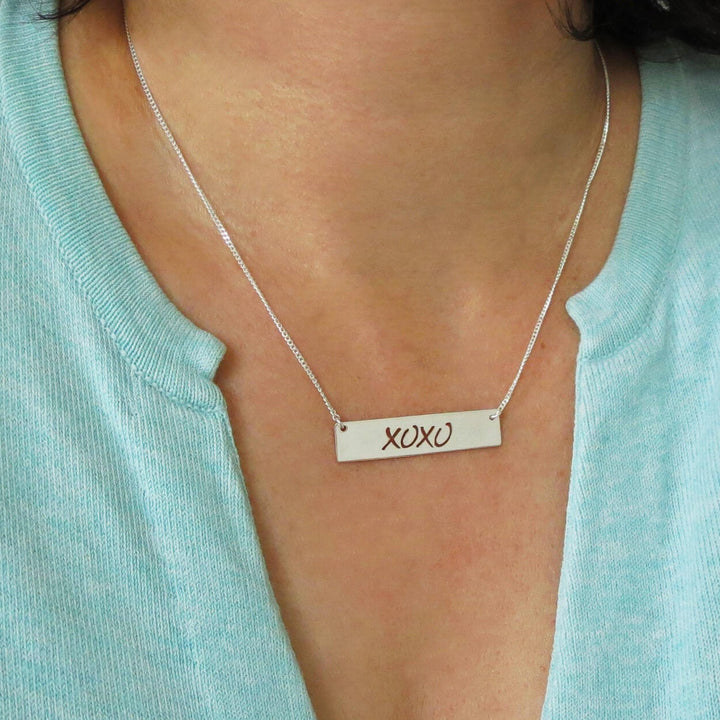 XOXO 925 Sterling Silver Bar Greeting Tag Necklace