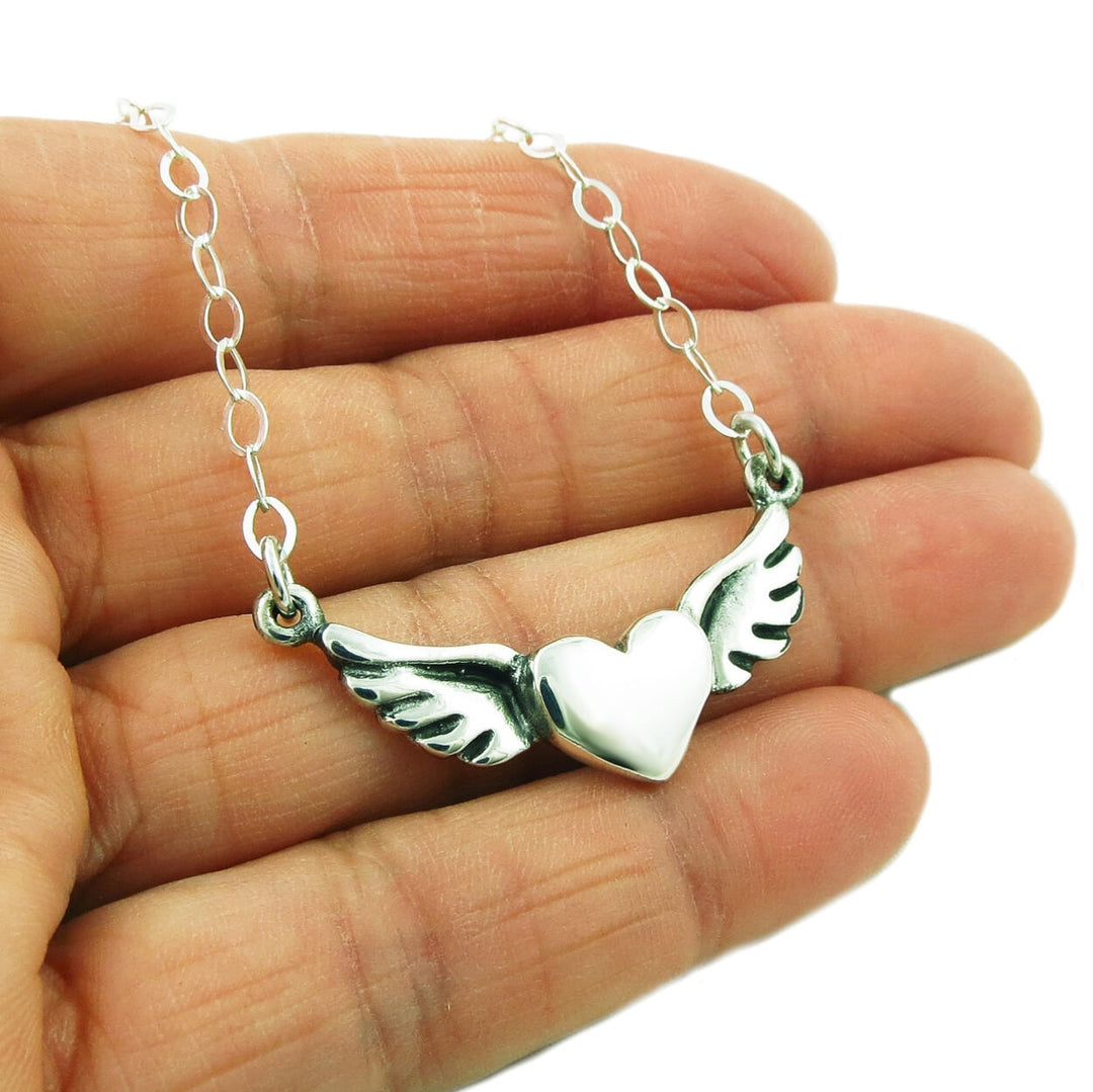 Silver Winged Heart Chain Necklace