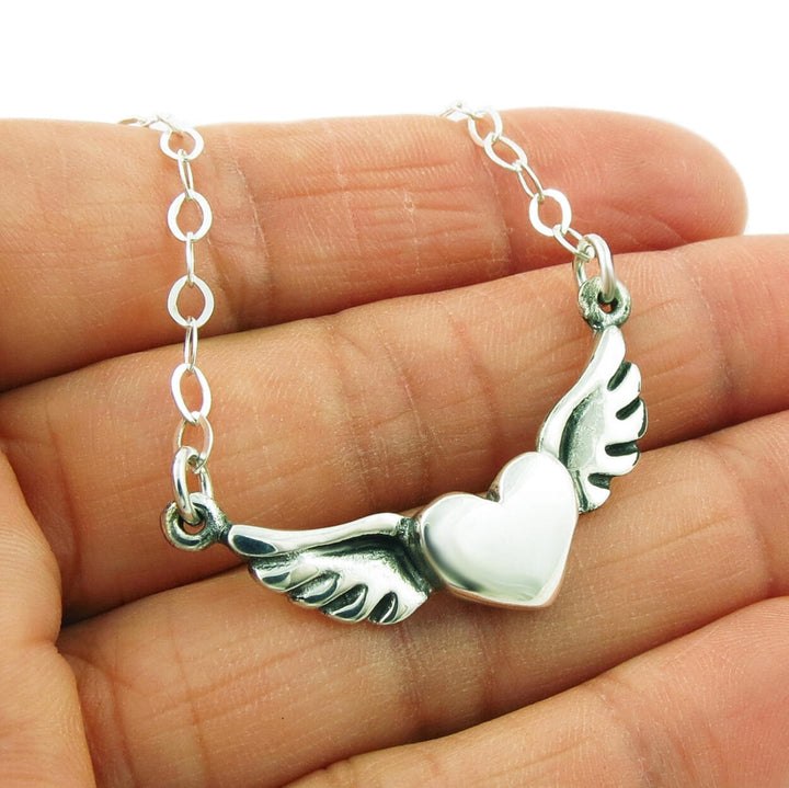 Silver Winged Heart Chain Necklace