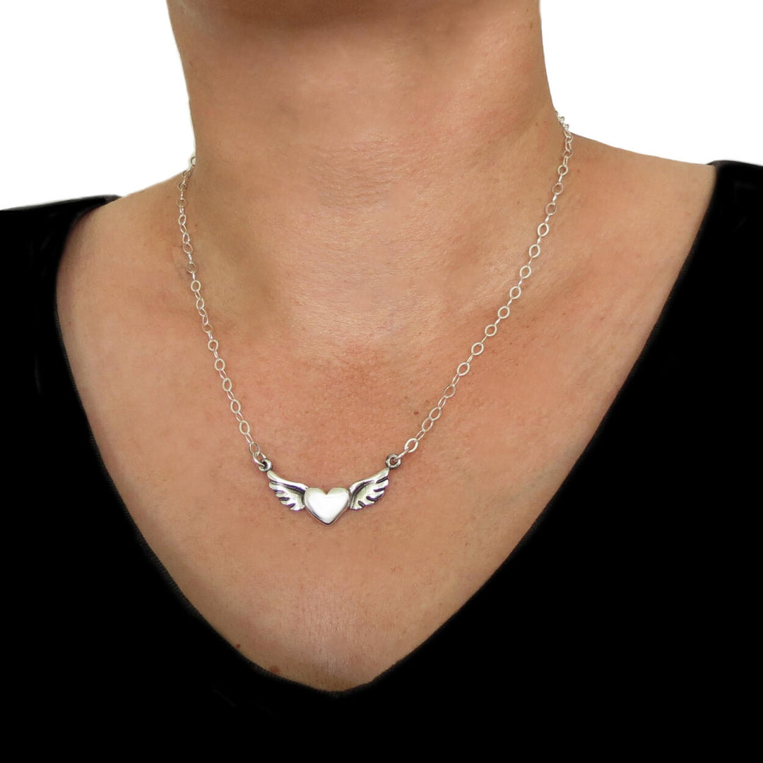 Silver Winged Heart Chain Necklace