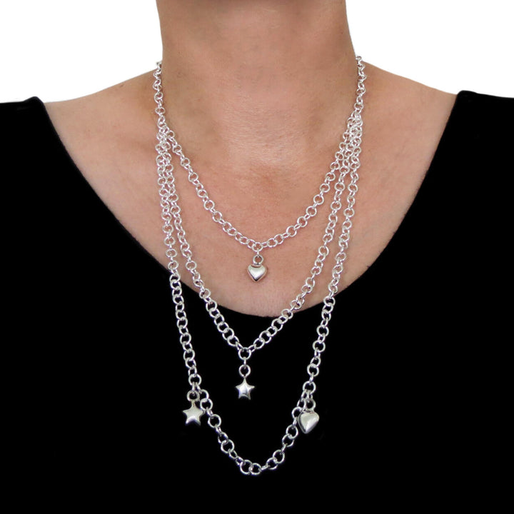 Layered Chain 925 Sterling Silver Hallmarked Triple Drop Necklace
