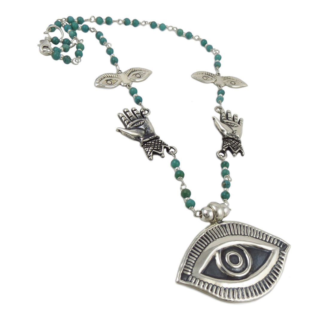 Good Luck Evil Eye Maria Belen Designer 925 Sterling Silver Necklace