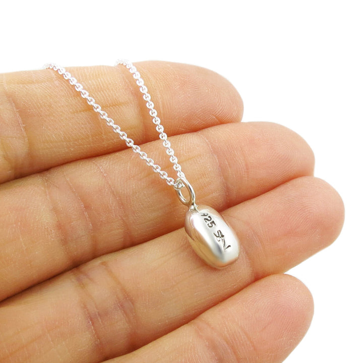 Coffee Lover Silver Cocoa Bean Necklace - Handmade