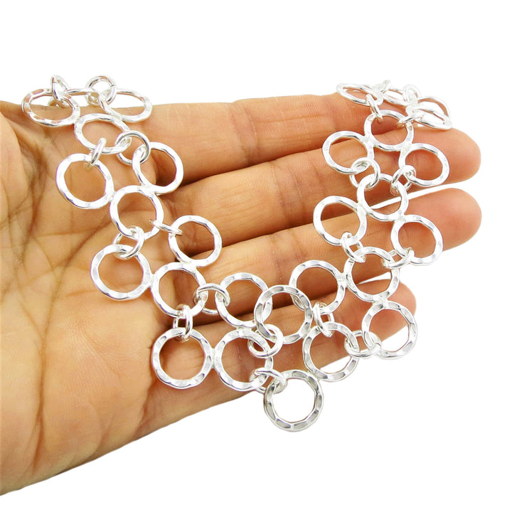 Wide Solid 925 Sterling Silver Circle Link Necklace