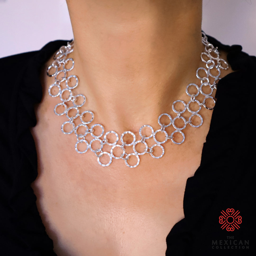 Wide Solid 925 Sterling Silver Circle Link Necklace