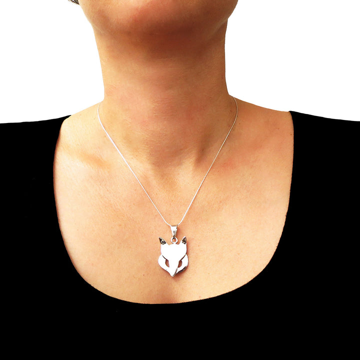 Fox Animal 925 Solid Sterling Silver Pendant Necklace
