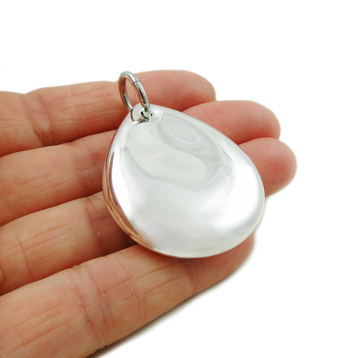 Large Oval Pendant Solid 925 Sterling Silver Drop Necklace