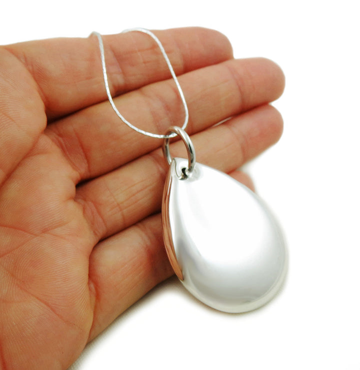 Large Oval Pendant Solid 925 Sterling Silver Drop Necklace