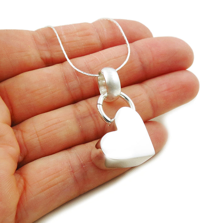 Love Heart 925 Sterling Silver Three Dimensional Pendant Necklace