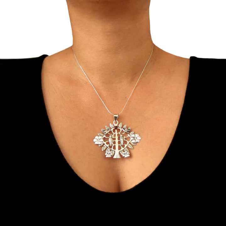 Adam and Eve Tree of Life Large Sterling Silver Pendant Necklace