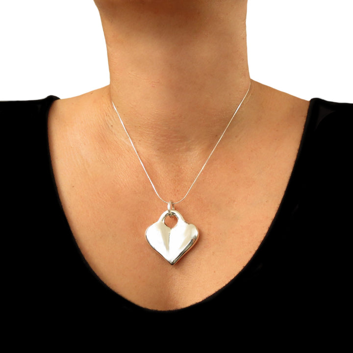 Chunky Heart Pendant Necklace in Sterling Silver