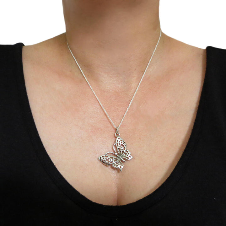 Large Sterling 925 Silver Butterfly Pendant Jewellery