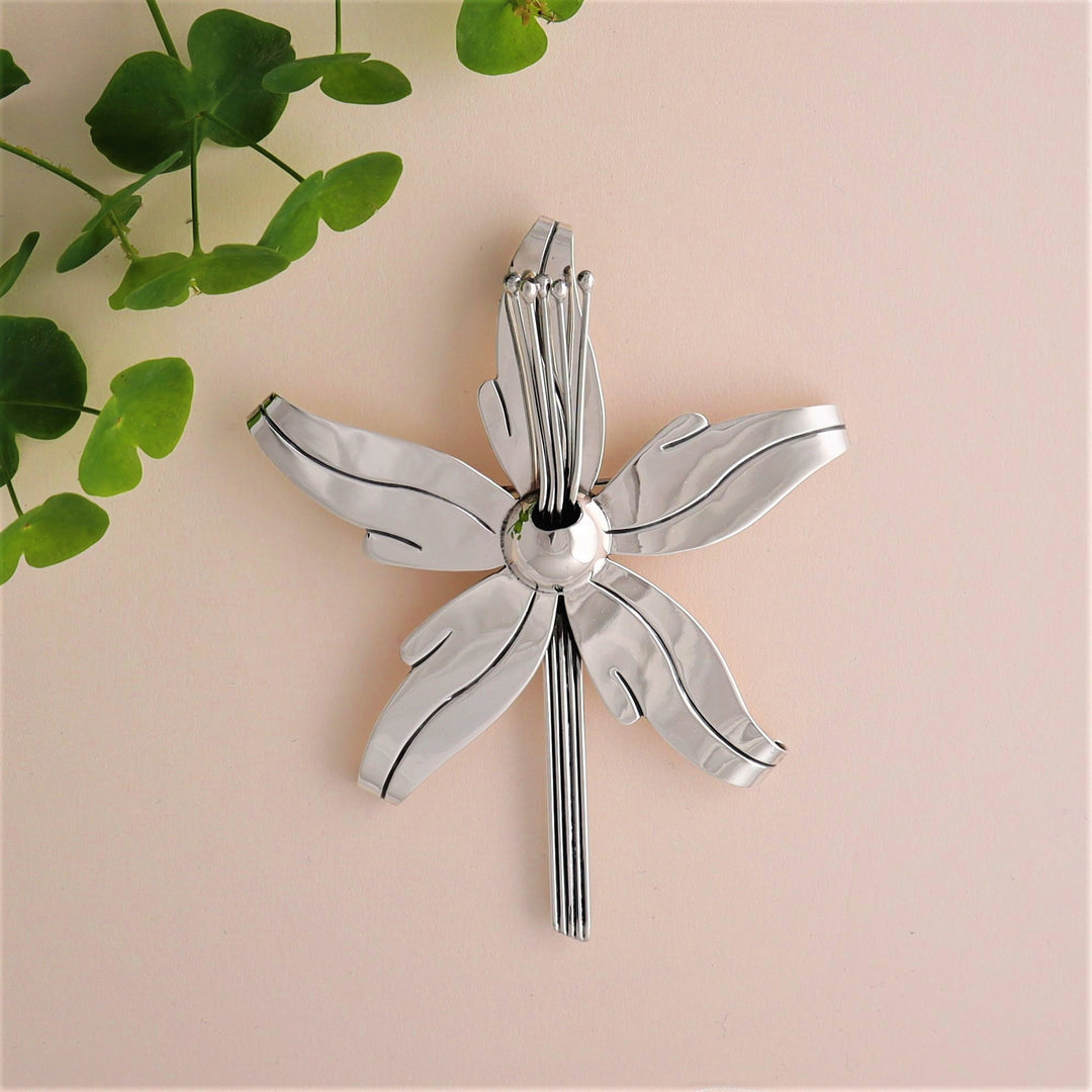 Maria Belen orchid flower sterling silver designer pendant