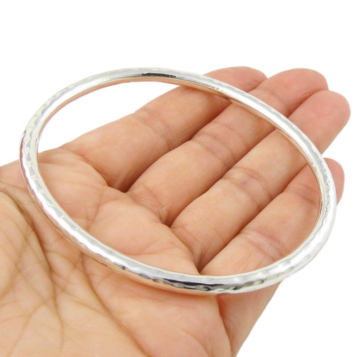Large Sterling Silver Hammered Oval Bangle