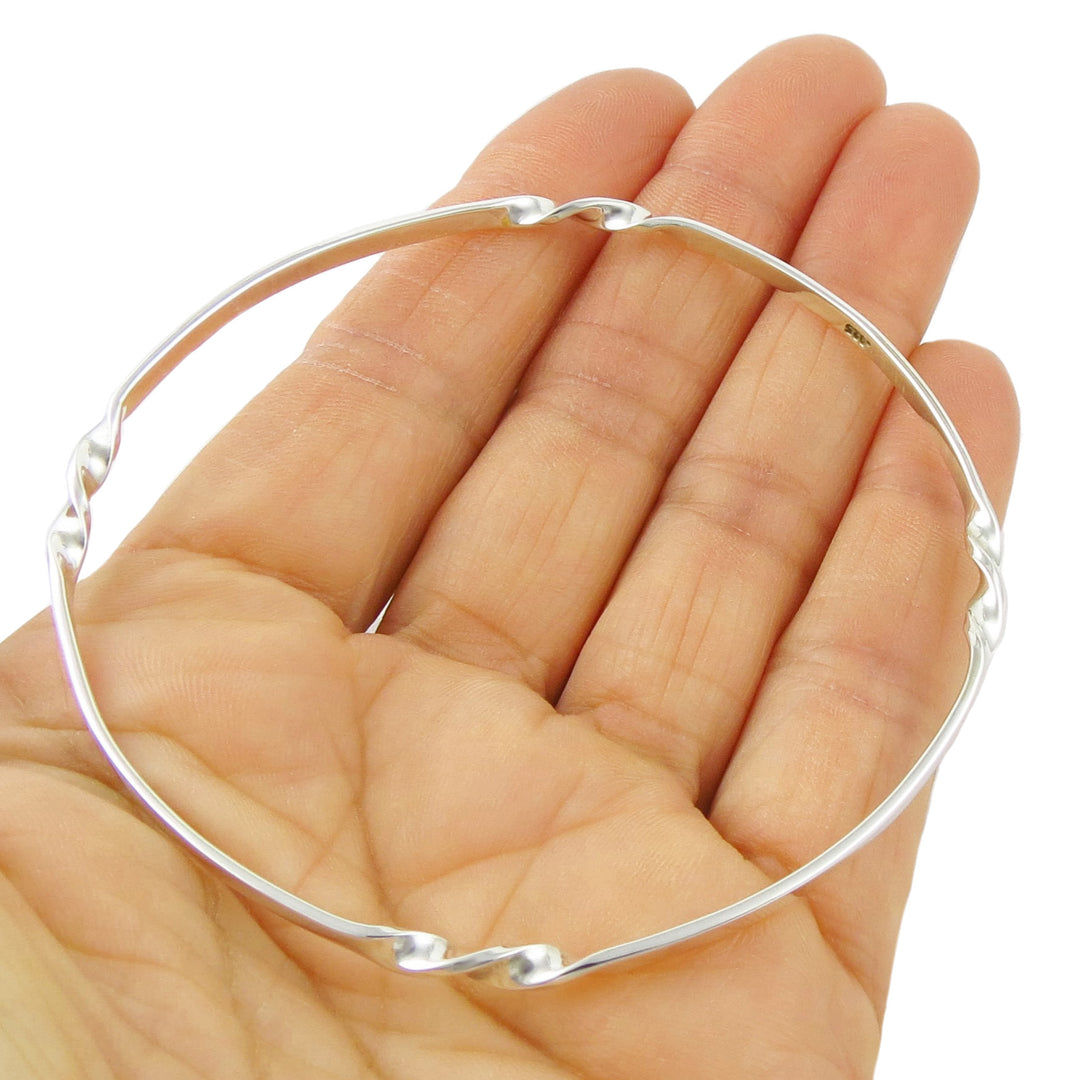Solid 925 Sterling Silver Twisted Bangle
