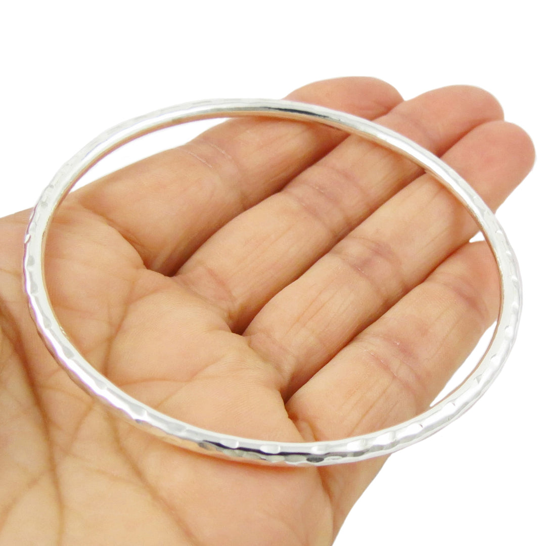 Womens Large 925 Hammered Sterling Silver Bangle