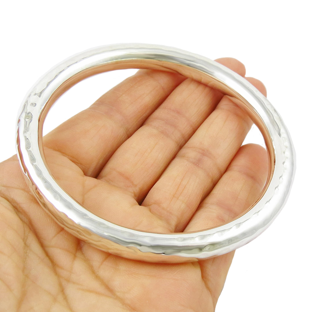 Large Hallmarked 925 Sterling Silver Hammered Circle Bangle for Women