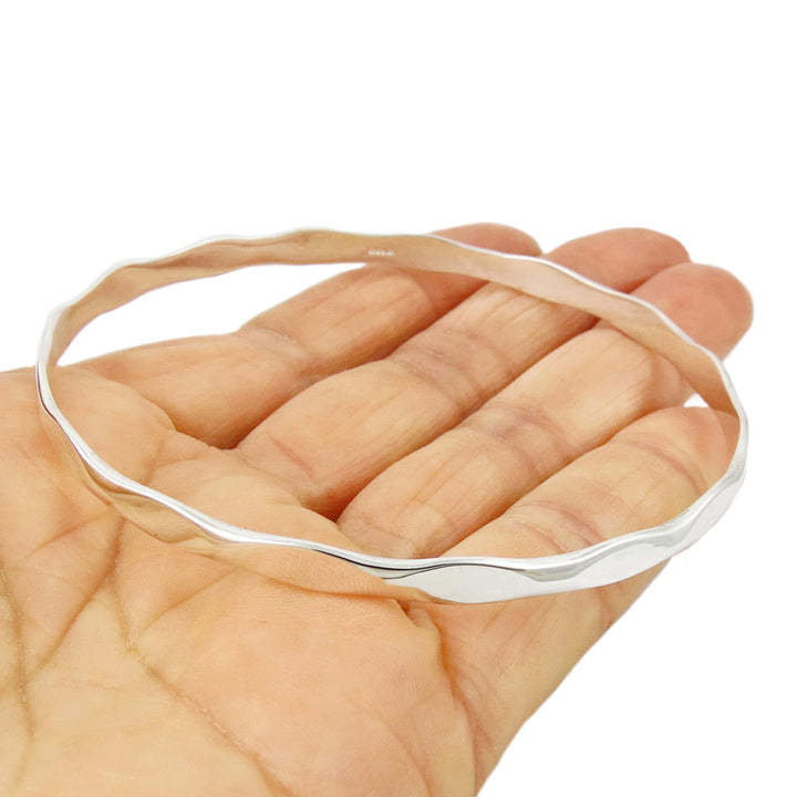 Large Solid 925 Sterling Silver Round Bangle