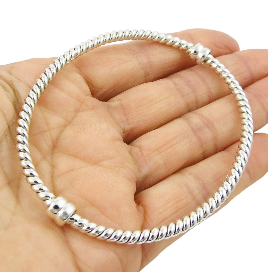 Large Unusual Twisted 925 Sterling Silver Oval Bangle