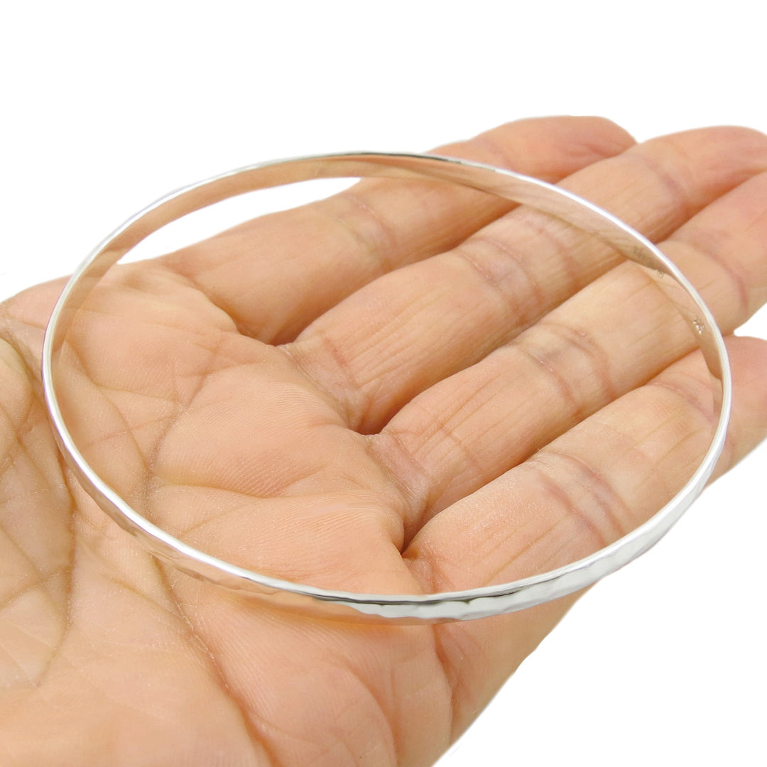 Large Hammered Sterling Silver Circle Bangle for Women