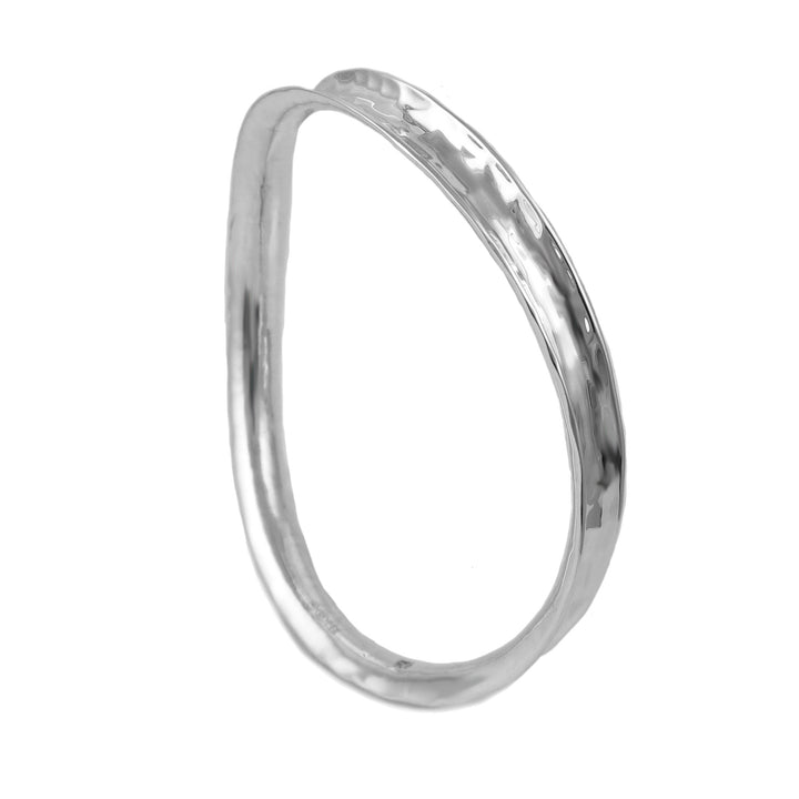 Large 925 Sterling Silver Curved Edge Hammered Bangle