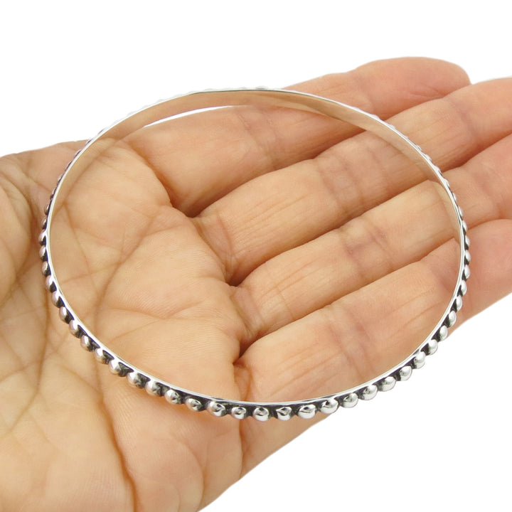 Hallmarked 925 Sterling Silver Beaded Design Bangle in a Gift Box