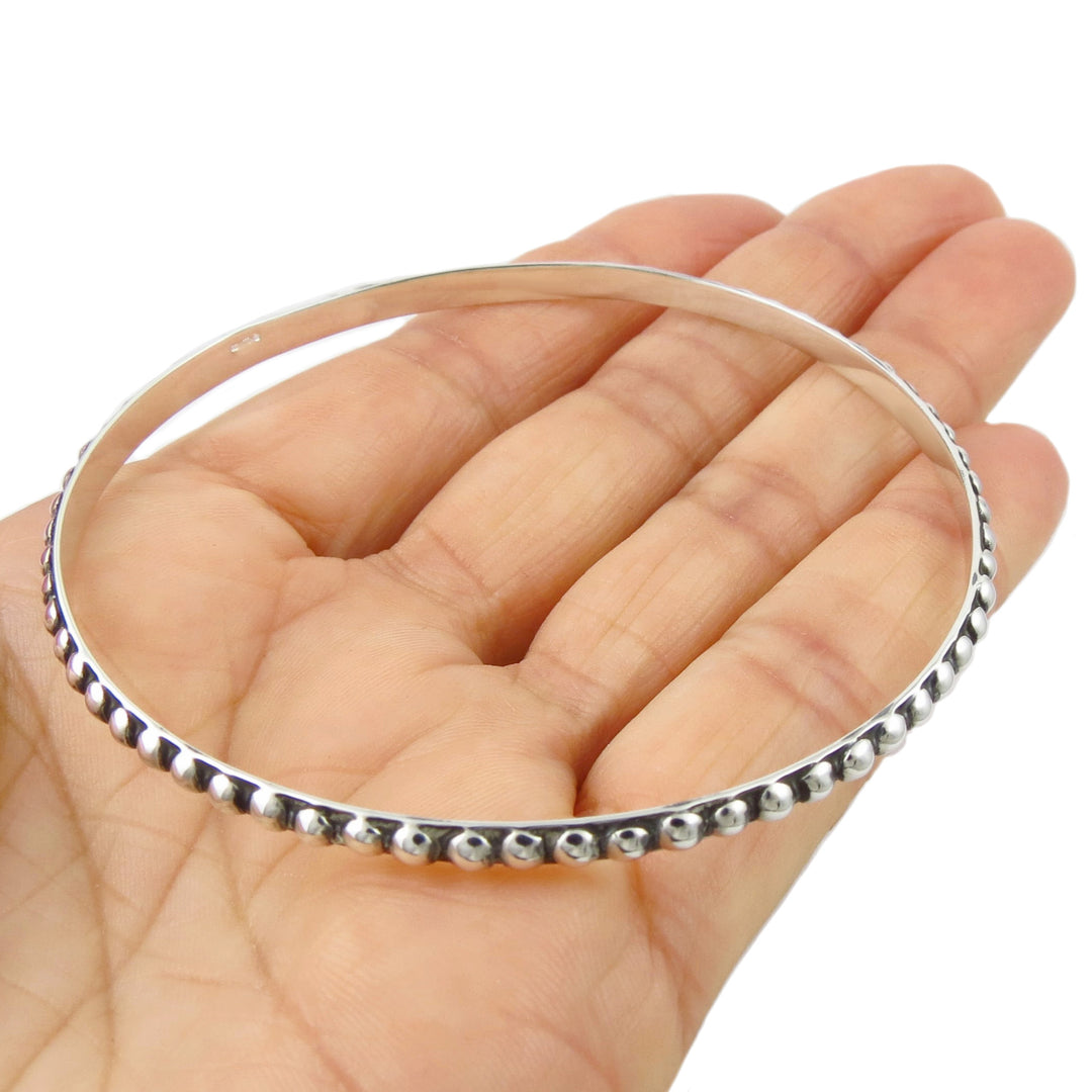 Hallmarked 925 Sterling Silver Beaded Design Bangle in a Gift Box