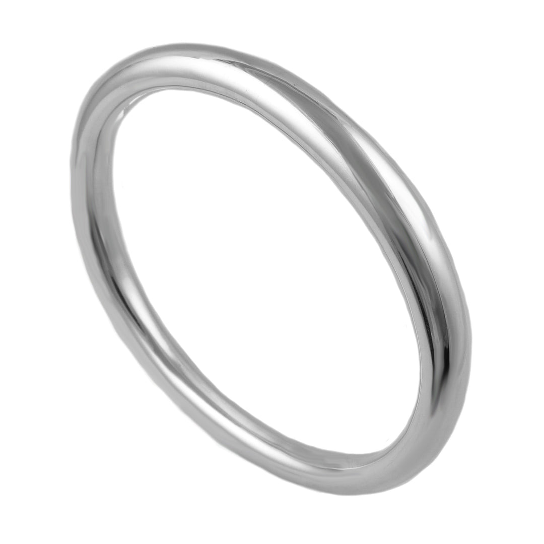 Silver oval tube bangle on a white background