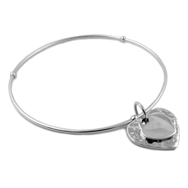 Handmade Sterling Silver Heart Charm Bangle for Women