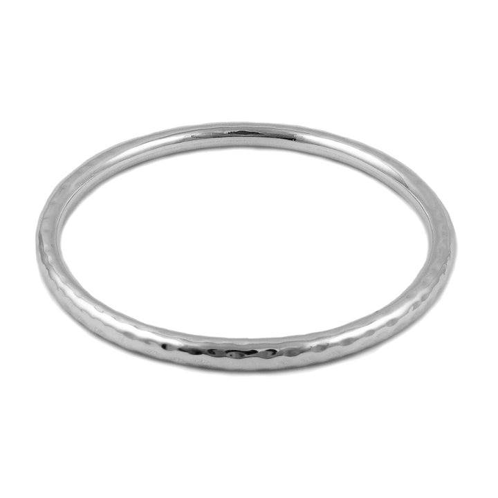 Sterling 925 Silver large womens hammered bangle bracelet on a white background