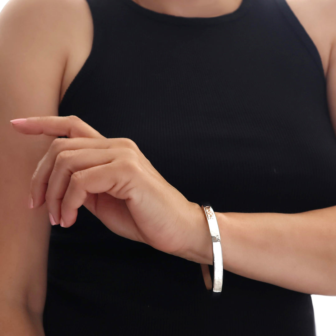 Chunky Hammered Sterling Silver Oval Bangle