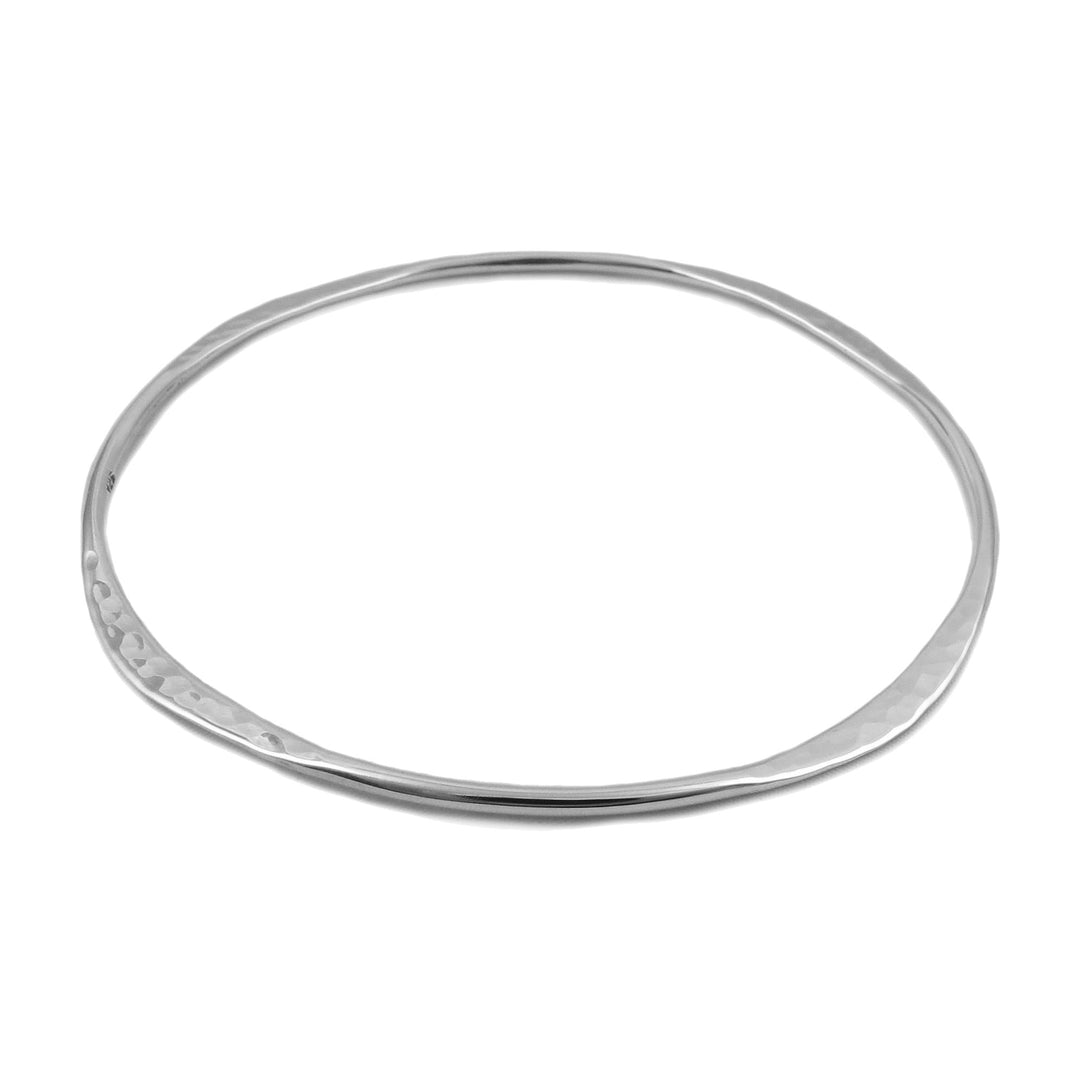 Contemporary 925 Sterling Silver Polished and Hammered Circle Bangle