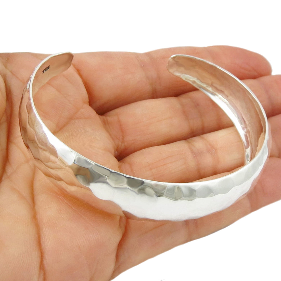 Hammered Sterling Silver Tapered Bracelet Cuff