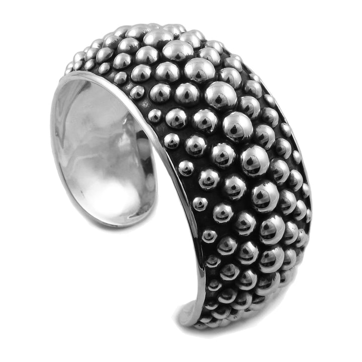 Wide Cuff Solid 925 Sterling Silver Ball Bracelet