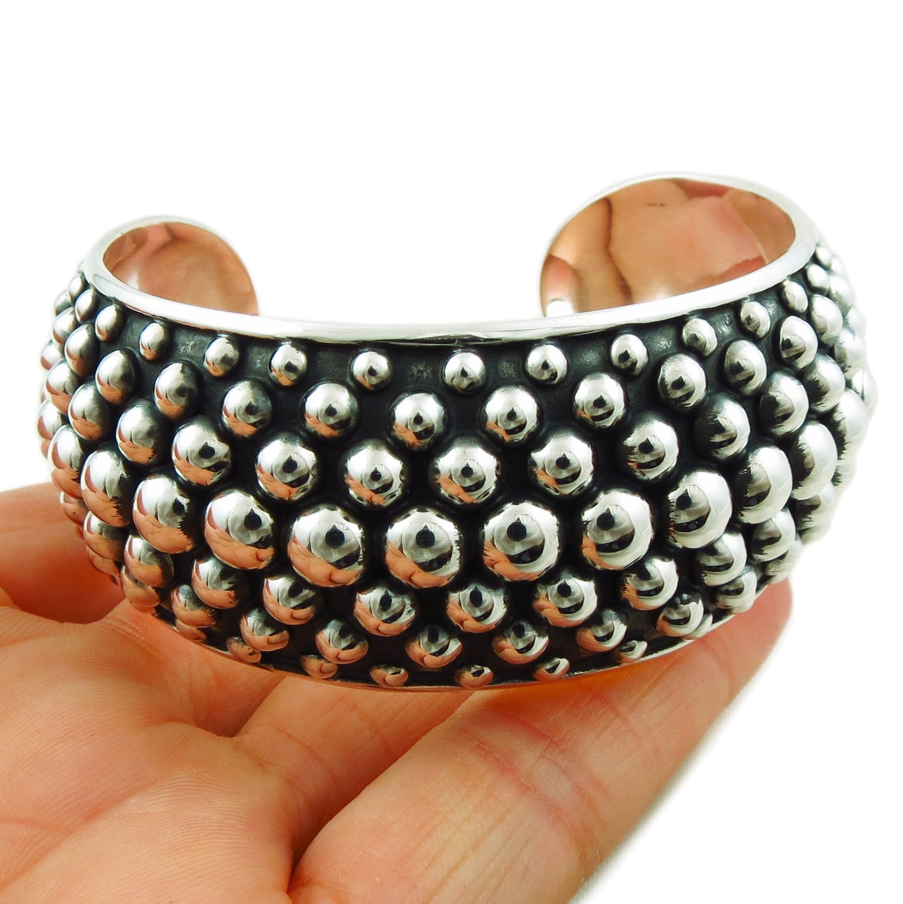 Sterling silver cuff store bracelet with ball ends