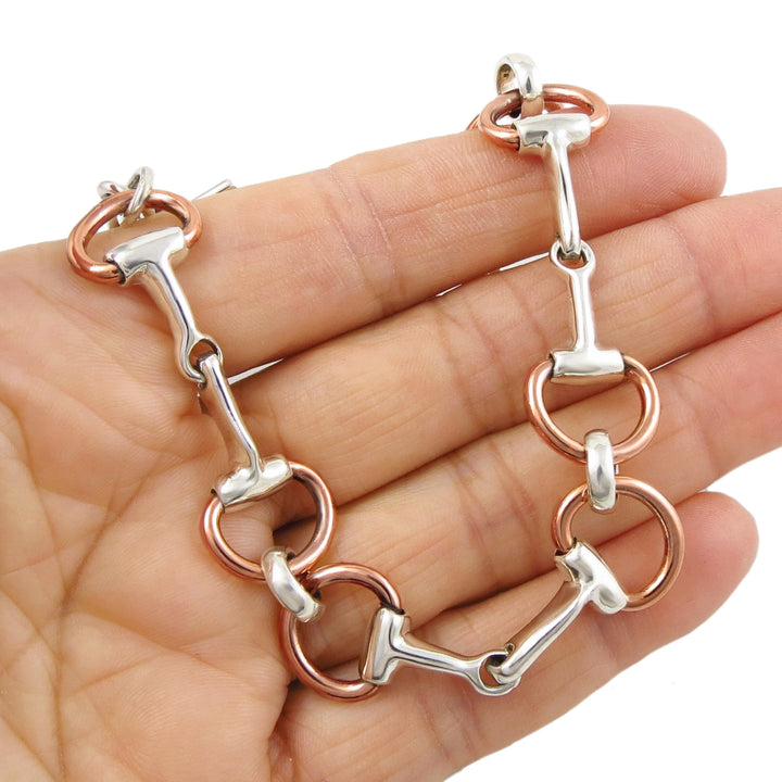 Sterling Silver and Copper Womens Equestrian Snafflebit Bracelet